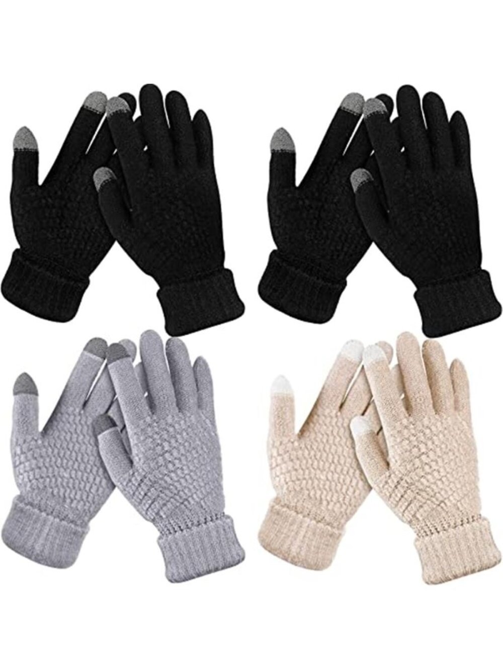 Womens Winter Gloves Touchscreen Fleece Lined Warm Chenille Stretch Gloves 4 Pk